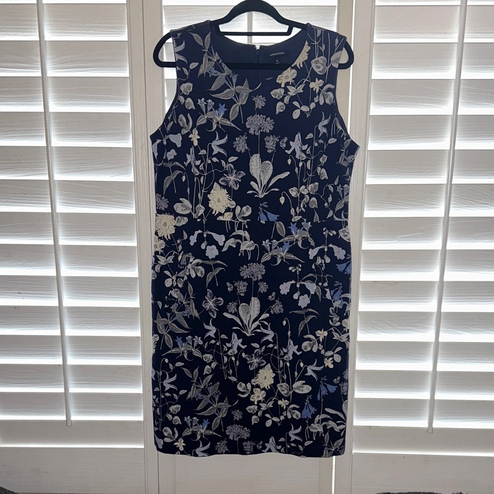 Lands' End Navy and Cream Floral Midi Dress
